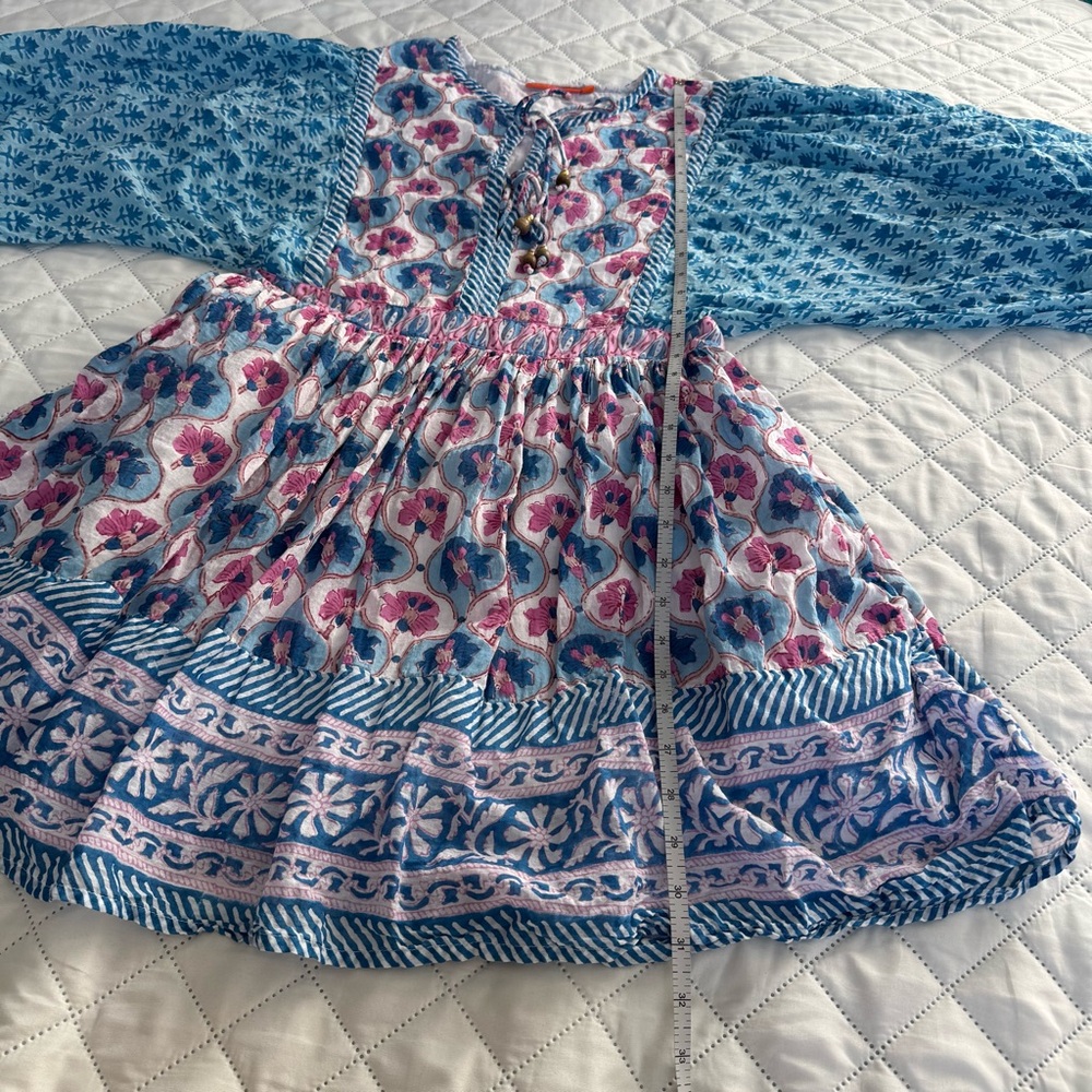 Oliphant India Cotton Ballon Sleeve Boho Mini Dress Size S Blue Pink Floral - Picture 13 of 13